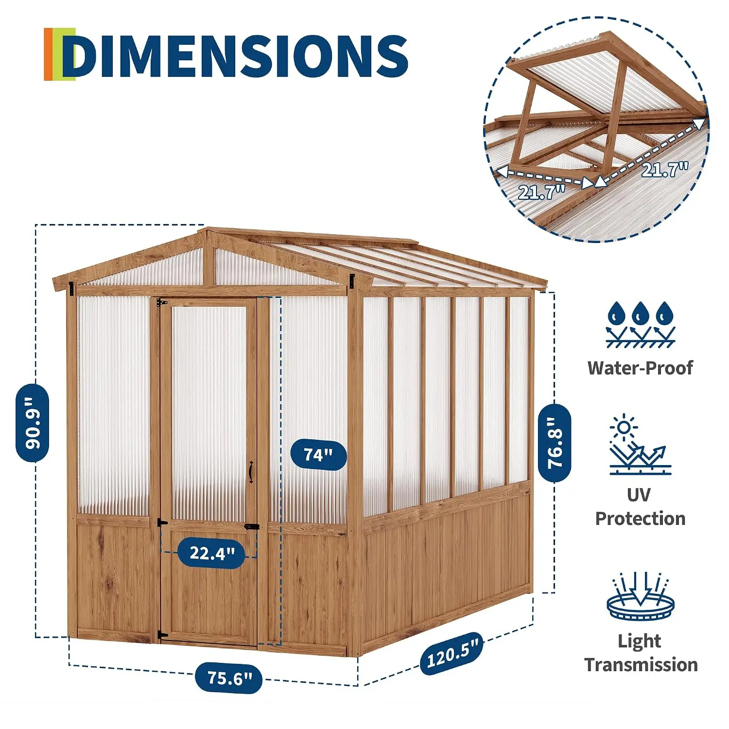 6x10FT Wooden Greenhouse with Cedar Frame, Outdoor Wood Greenhouses with Roof Vent, Wood and Polycarbonate Walk-in, Customized