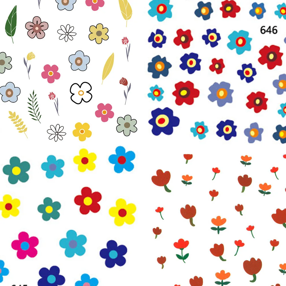Cute Flowers Leaves Nail Sticker 3D Engraved Embossed Cherry Flower Nail Art Decorations Nail Fruit Decals Design Manicure