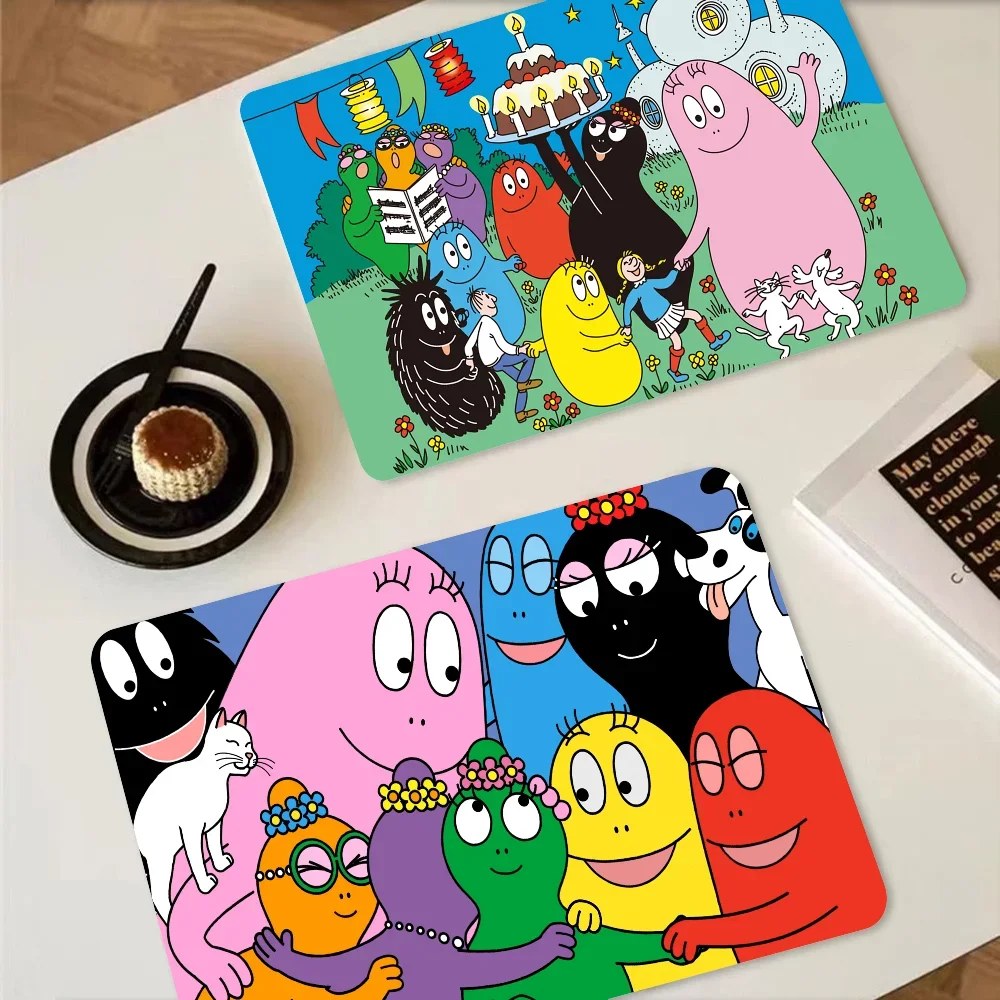 Cute Cartoon Les Barbapapa Family Kitchen Draining Mat Non-slip Drain Dish Mats Resistant Placemat Dinnerware Dustproof Pads