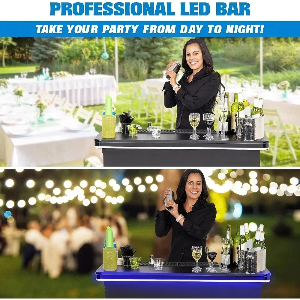 Portable Bar Table - Mobile Bartender Station for Events Carry Case - Standard or LED Tables