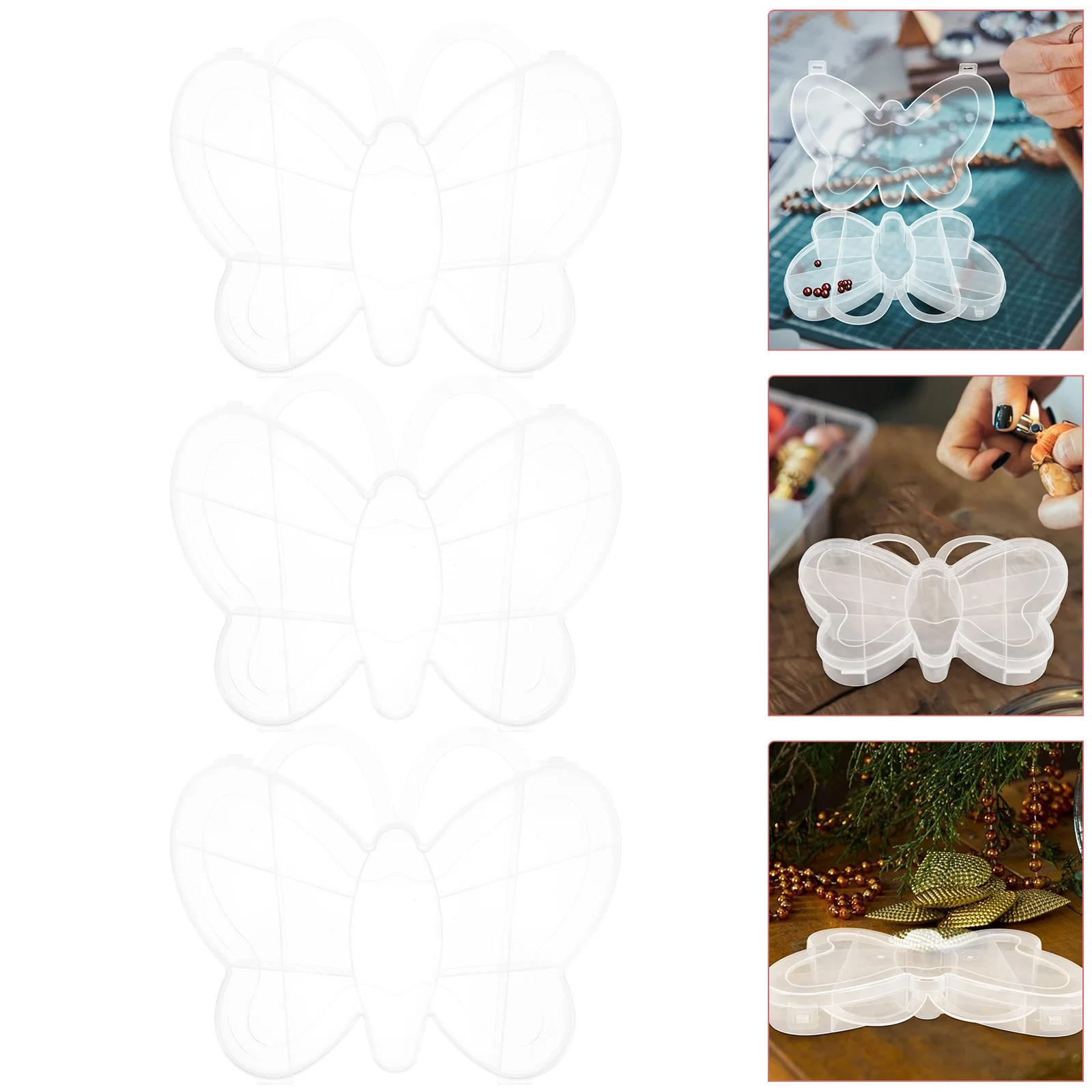 

3pcs Transparent Butterfly Storage Boxes Bead Organizer Case Jewelry Component Container Craft Box Mini Sundries Holder With