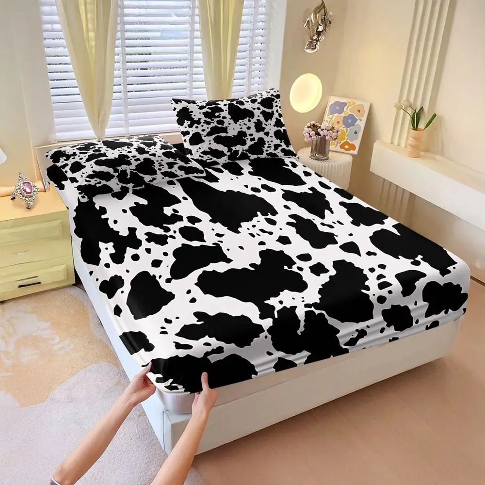 Cow Spot Print Fitted Sheet Set Bed Sheet Set Bedding Set No Fillers Minimal Farm Adult Master Bedroom Bed Cover