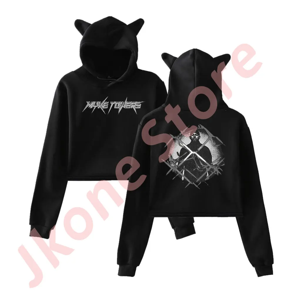 

Myke Towers Barbed Wire Logo Merch Pullover Female Cat Ears Hoodie Long Sleeve Top Women's Clothes