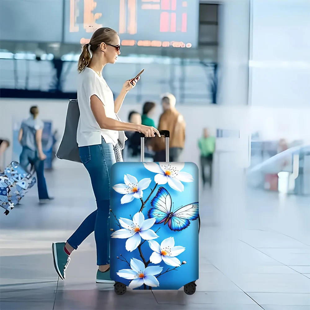 1PC butterfly and white flower print luggage cover for luggage sizes 18 – 32 inches; dust and elastic travel accessories to effe
