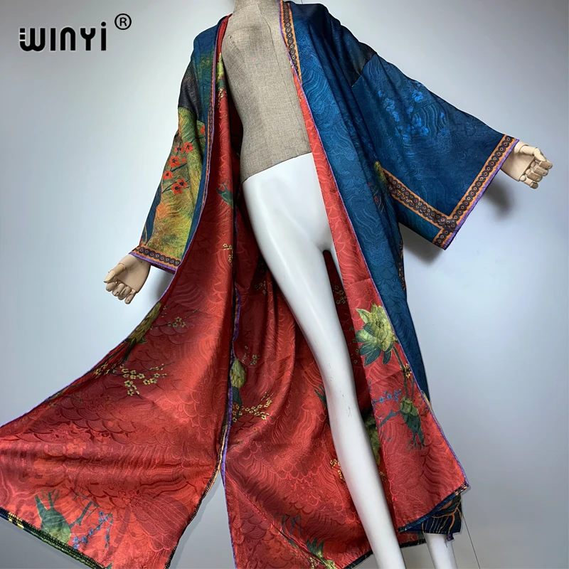 WINYI kimono High-quality Print Dress Beach Wear Boho Cardigan Elegant beach cover ups for women Kaftan abaya dubai luxury