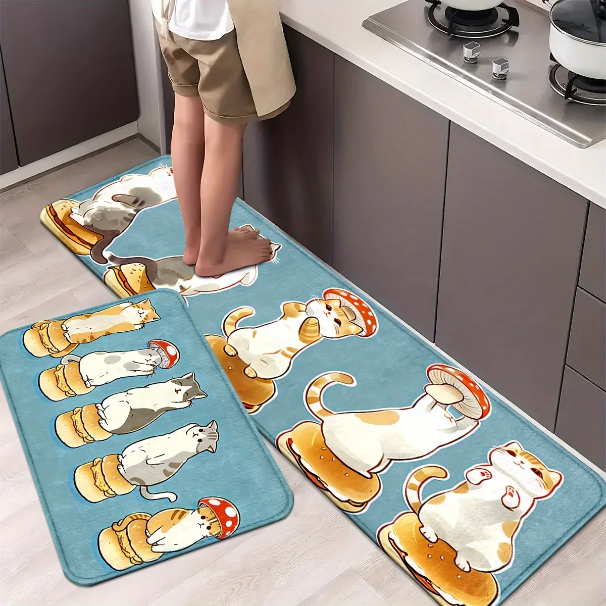 Cat Burger Kitchen Mat: Non-slip and durable, perfect for the bathroom, providing comfort, and can be used as a running mat