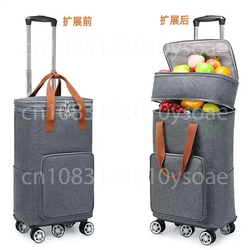Foldable Grocery Trolley Multi-Purpose Rolling Cart With Expandable Storage Lightweight Durable Waterproof Bag Organizer