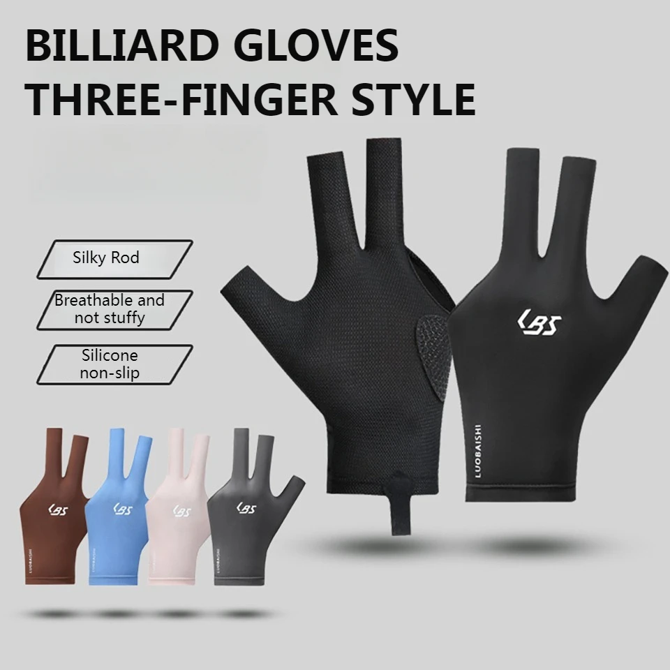 GOBYGO 1Pcs 3-Finger Snooker Billiard Gloves Anti-Slip Seamless Half Finger Breathable Elastic Sports Pool Cue Gloves Men Women