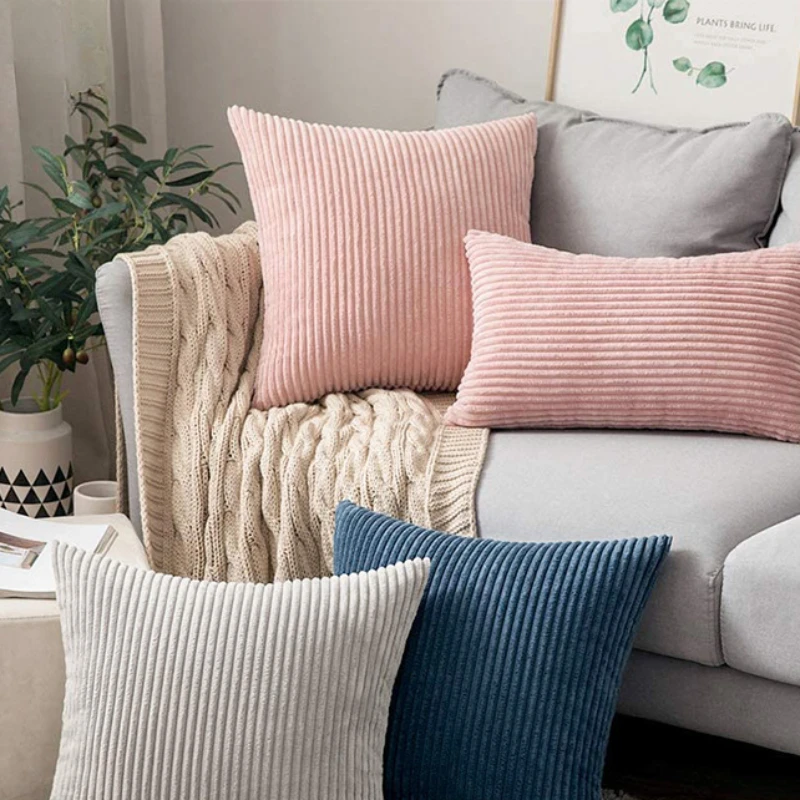 

Pillow Cover Corduroy Simple and Solid Color Striped Sofa Cushion Cover, Home and Car Pillow Cover