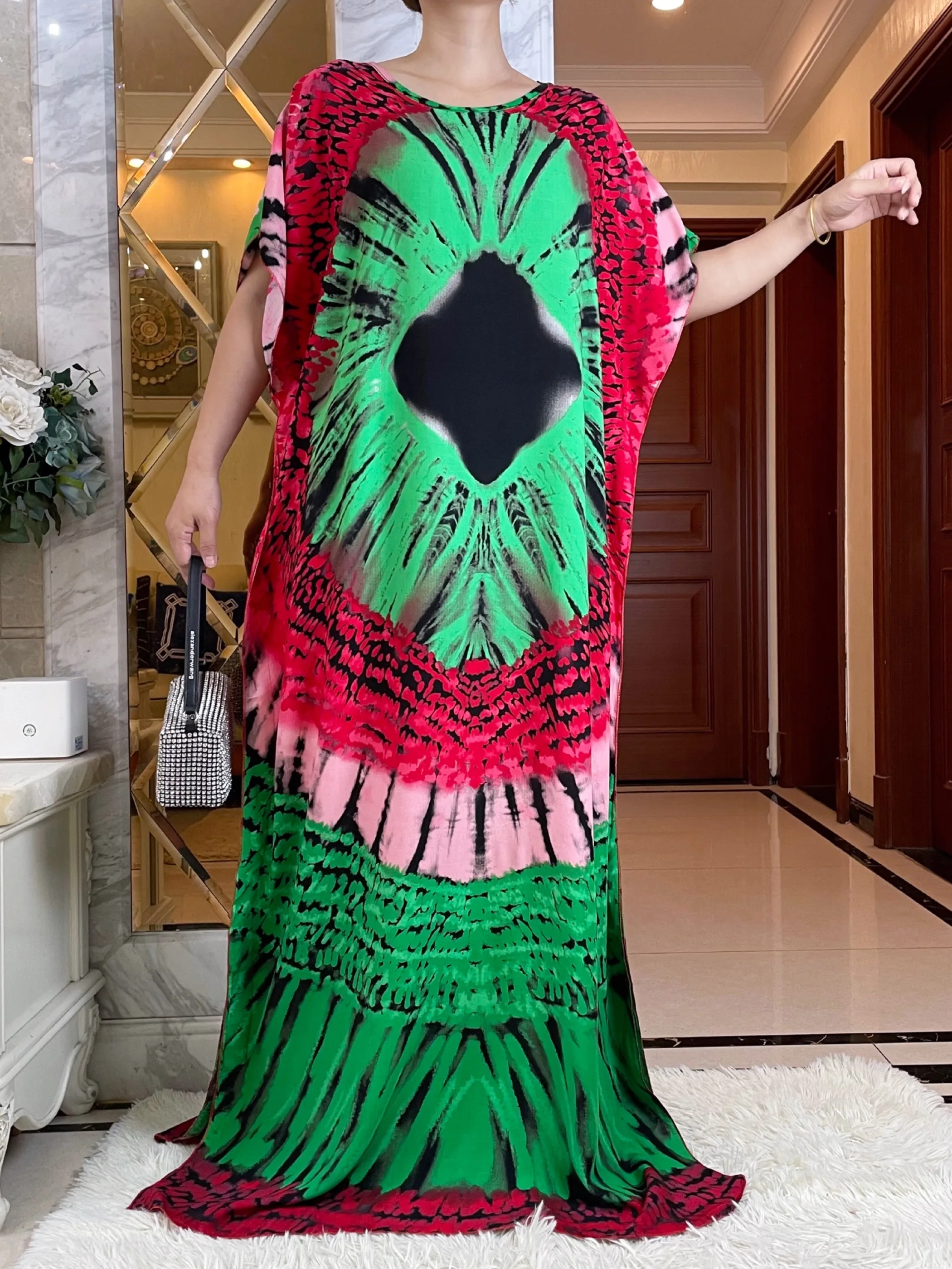 2023New Dubai Muslim Short Sleeve Dress With Big Scarf African Dashiki Printing Cotton Caftan Lady Summer Maxi Casual Abaya