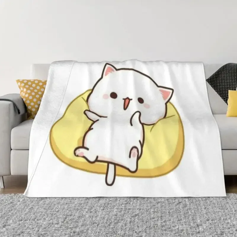 Peach And Goma Mochi Cat Blanket Soft Fleece Spring Warm Flannel Throw Blankets for Sofa Travel Bed Bedspread