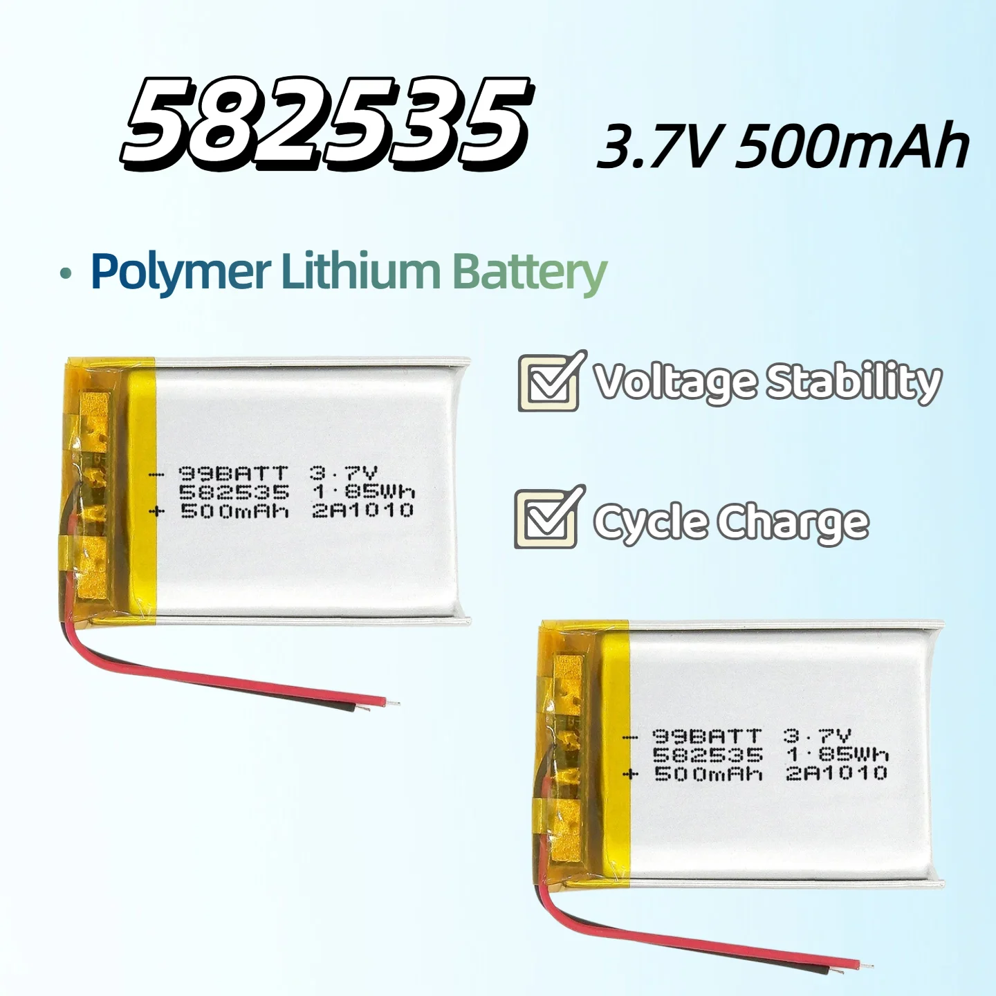 

582535 3.7V 500mAh Rechargeable Lithium Ion Battery For Tire Pressure Monitor Bluetooth Headset