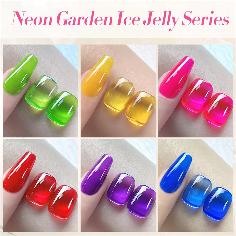 BORN PRETTY 7ml 6Pcs/Set Neon Garden Ice Jelly Gel Nail Polish Set Light Pink Blue Green Soak Off Translucent Nail Gel Kit