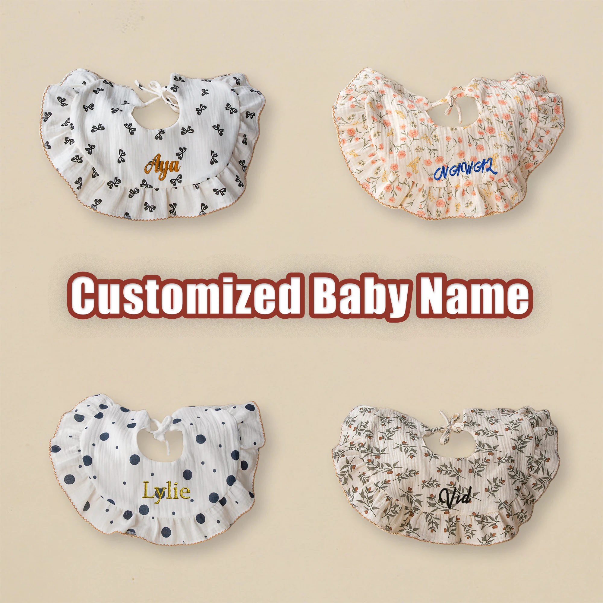 

Personalized Cotton Bibs For Baby Accessories Newborn Girl Baby Waterproof Bib Apron Gauze Fabric Saliva Towel Custom Name Gift