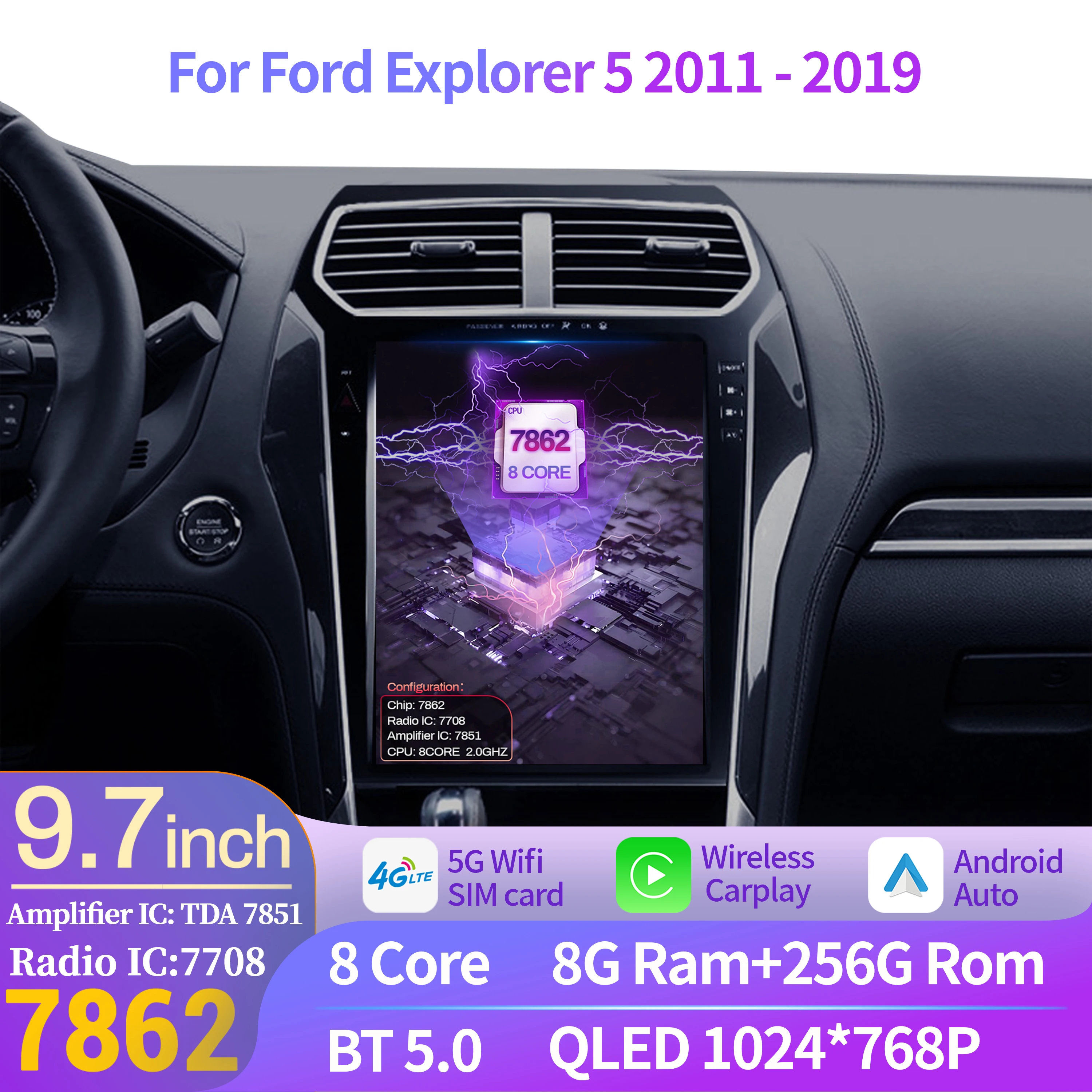 

9.7 inch Android 14 For Ford Explorer 5 2011-2019 Car Multimedia Stereo Navigation GPS Wifi BT Radio Head Unit QLED Screen