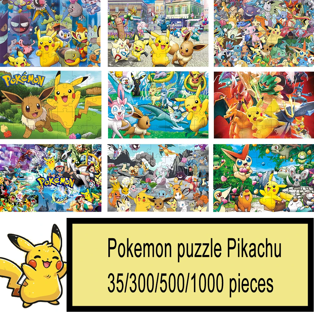 

Pokemon jigsaw puzzle Pikachu 35/300/500/1000 pieces wooden onePiece Puzzles for Adults childrenEducational Toys Gifts