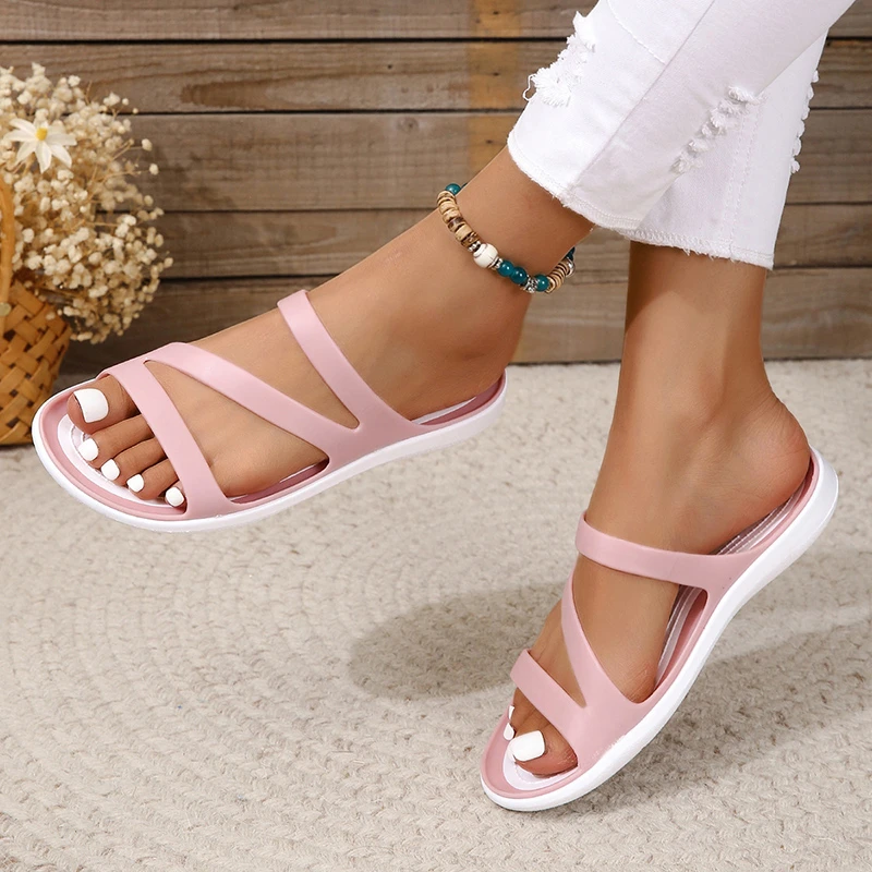 Sandalias de agua Swiftwater para mujer, chanclas informales suaves de playa, antideslizantes, mudas, para el hogar, color rosa