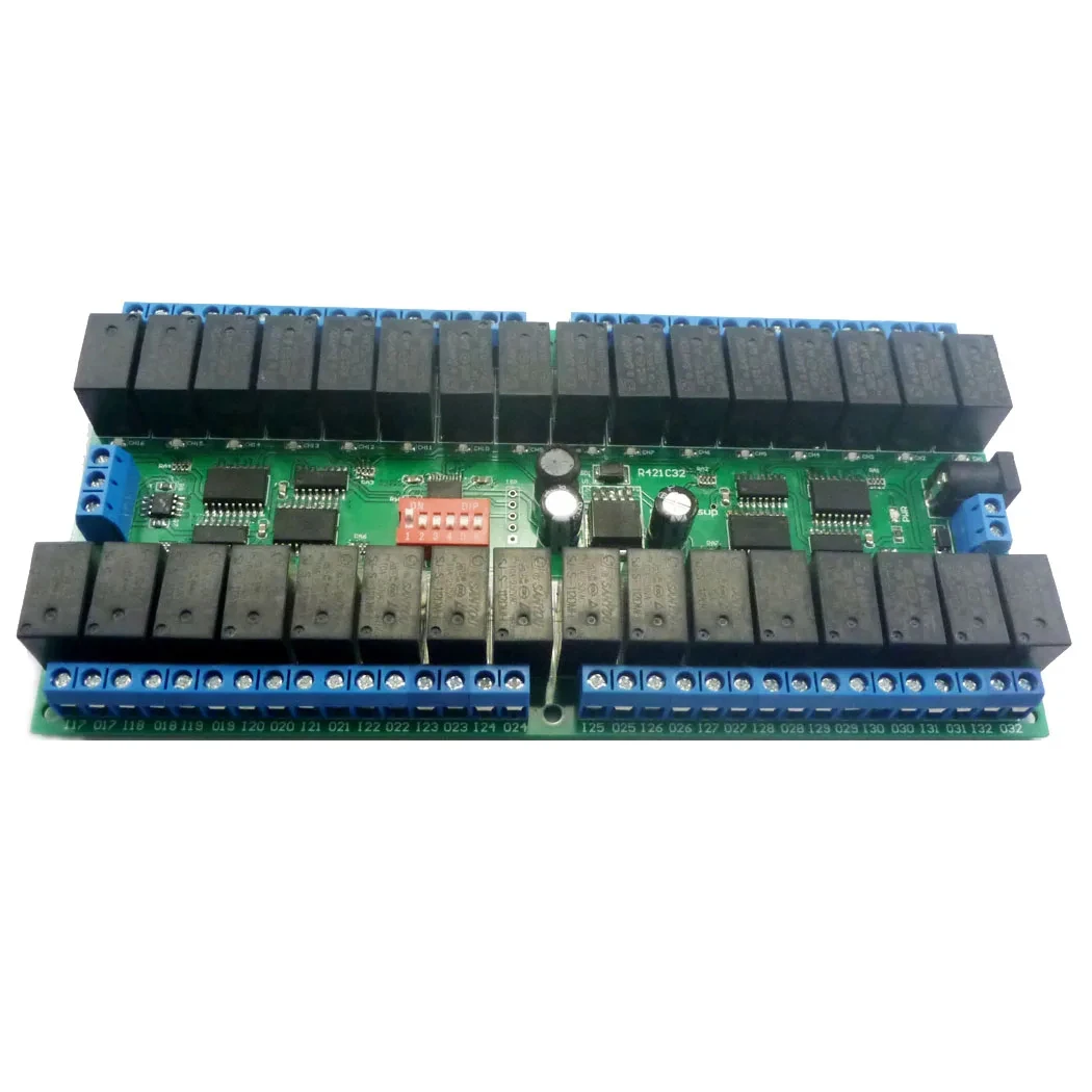 

R421C32 DC 12V 32 Channels Module RTU RS485 Bus Relay Module UART Serial Port Board for PLC LED Home Automation Door Lock