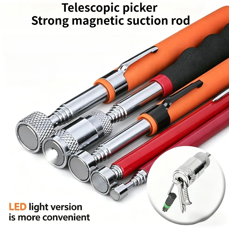 Flexible Telescoping Magnetic Pickup Tool with LED Light, 2-10 Lb Strong Magnet for Screws Nuts Retrieval,Automotive & Workshop