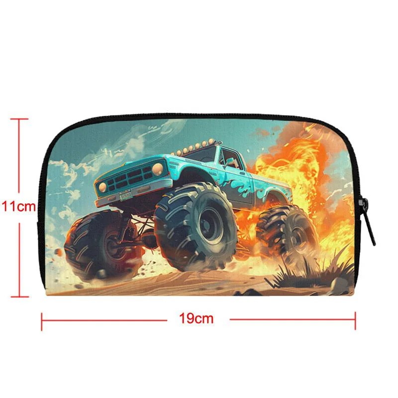 Cool Truck with Fire Coin Purses Shark Truck Coin Money Bag Teenager Zipper Pouch Long Wallet Earphone Storage Bag Children Gift