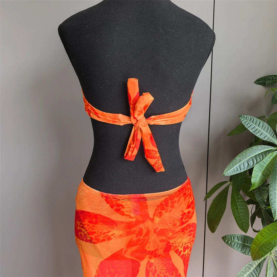 Neu mit Rock, Metallblumenmuster, Bikini, Damen-Badeanzug, dreiteiliges Bikini-Set, Badebekleidung, Badeanzug, Schwimmbekleidung V7285 – Detail 7