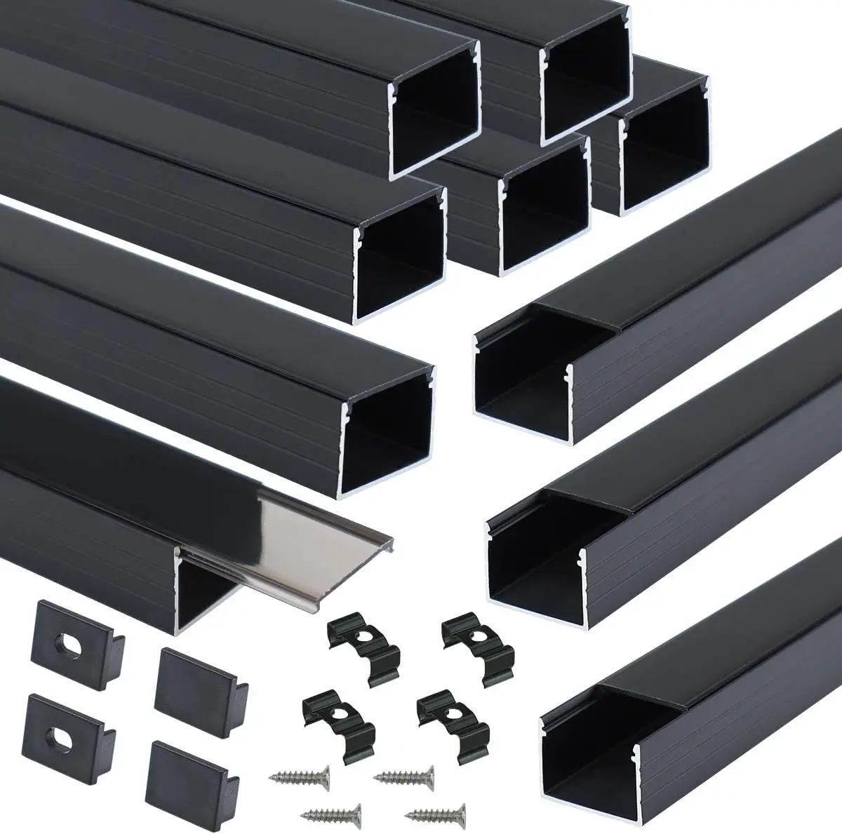 

10Pack 6.6FT/2M Plus-Size LED Channel Black LED Strip Diffuser Channel with Transparent Smoky Black Cover U103 BB 2M