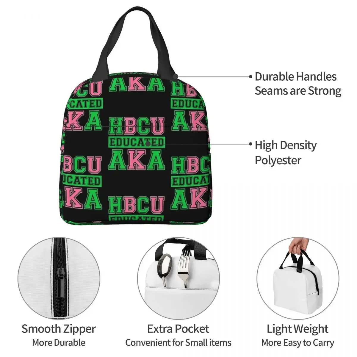 HBCU Grad AKA Sorority Paraphernalia, HBCU Educated AKA Lunch Bags Insulated Bento Box Cooler Thermal Bag for Woman Student Work