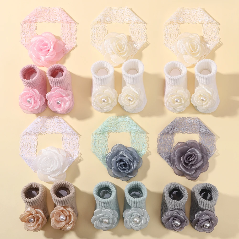 Newborn Baby Headband For Girls Elastic Knit Children Turban Baby Bows Soft Nylon Kids Headwear Hair Accessories with Baby Socks