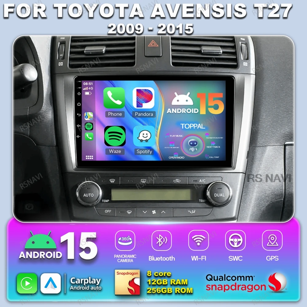 

Android 15 Car Radio For Toyota Avensis T27 2009 - 2015 QLED Qualcomm Viedo Player GPS Head Unit BT DSP DVD Autoradio 4G LTE