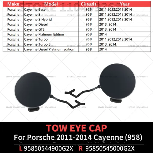 Imagen 2 del producto Para 2011 2012 2013 2014 Porsche Cayenne (958) tapa de ojo de remolque de parachoques trasero OEM 95850544900G2X 95850545000G2X 95850544900 95850545000