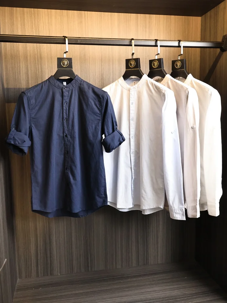 

Waed Proced Men's Cotton Linen Blend Spring Autumn Pure Color irt f Sve Flip Skin-friendly Faionable Modern Sle