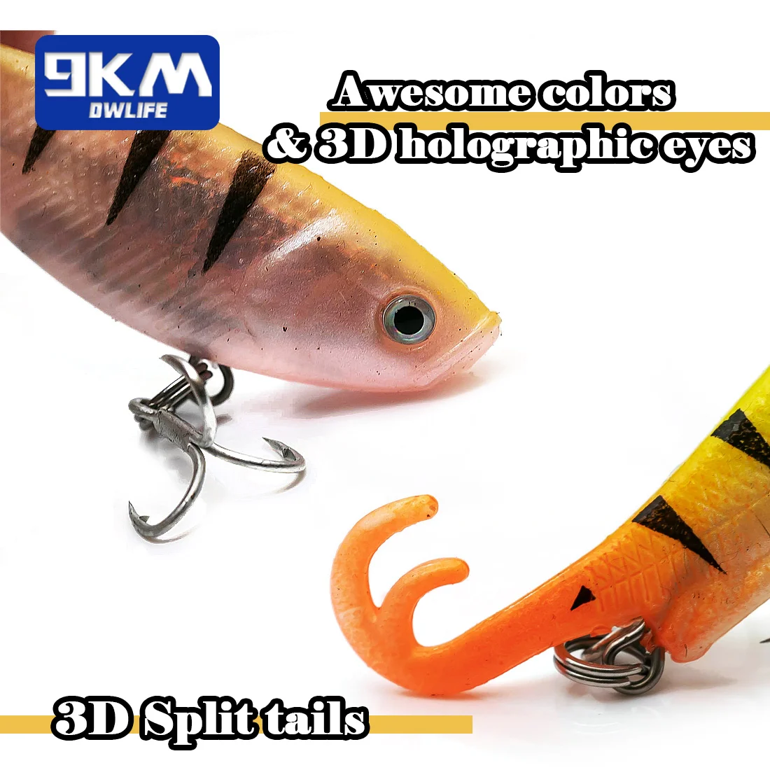 9KM Swimbaits cabezal anzuelos cola dividida triples agua dulce salada - imagen 3