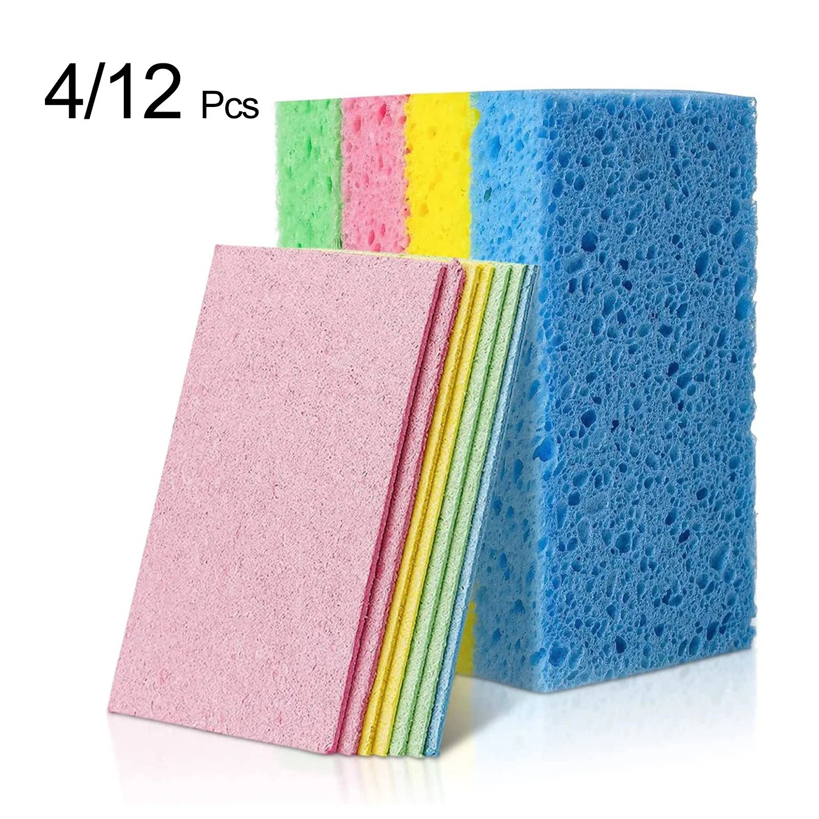 12Pcs Compressed Cellulose Sponges Non-Scratch Natural Dish Sponge, Dual-Sided Cellulose Sponge for Kitchen Bathroom Cars