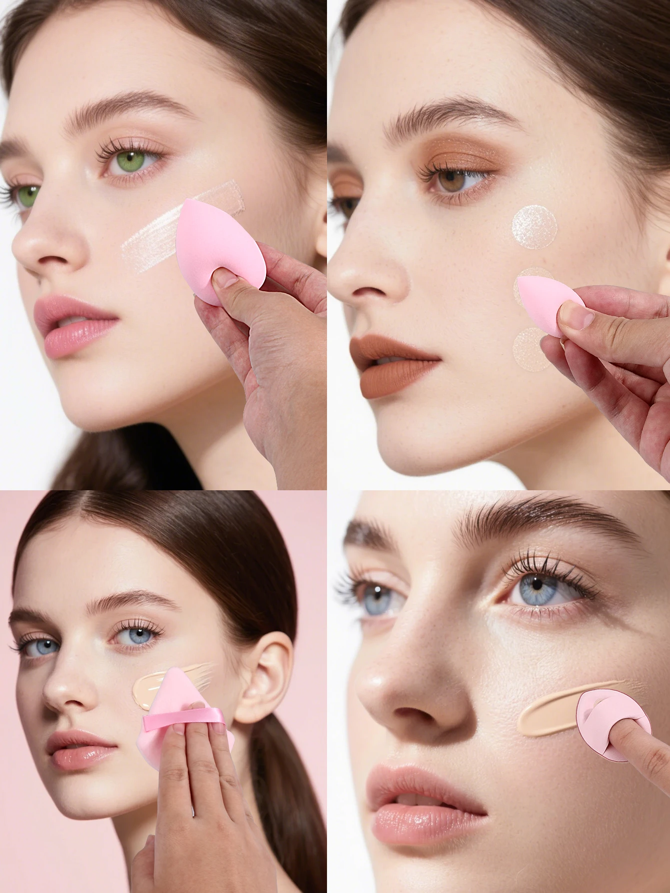 Le ensemble d'éponges de maquillage rose 12 pièces comprend 3 œufs de beauté, 3 bouffées de poudre triangulaires, 3 mini œufs de beauté et 3 bouffées de poudre pour le pouce