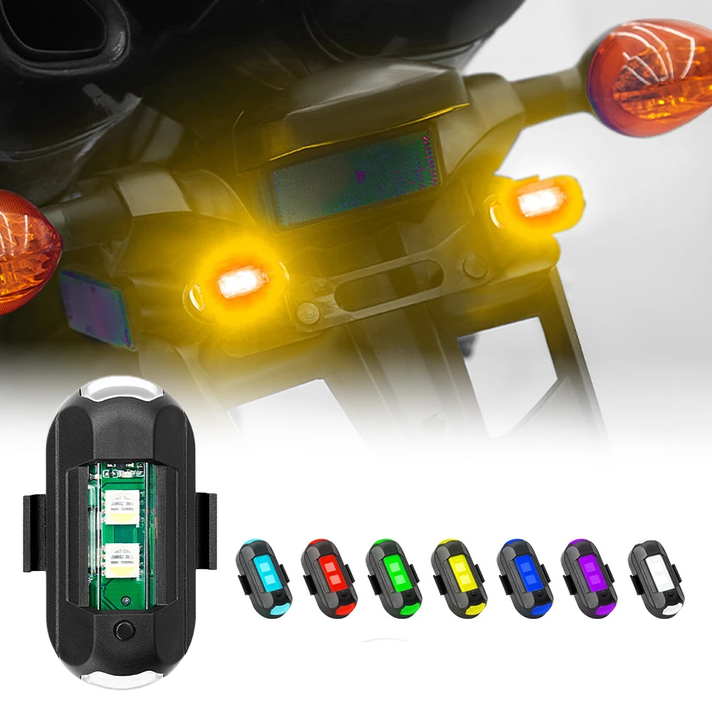 Universal Led Aircraft Strobe Lights Motorcycle Anti-collision Warning Light with USB Charging 7 Colors Turn Signal Indicator