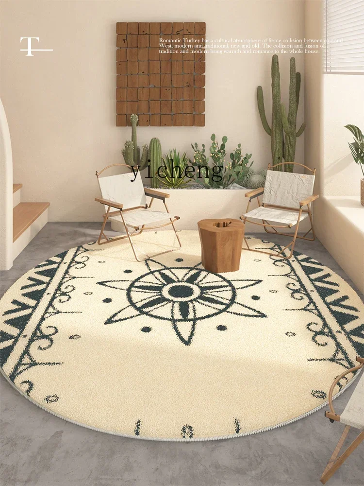 ZC Retro round Living Room Carpet Turkish Sofa Table Carpet Bedroom Study Thickened Bedside Blanket Floor Mat