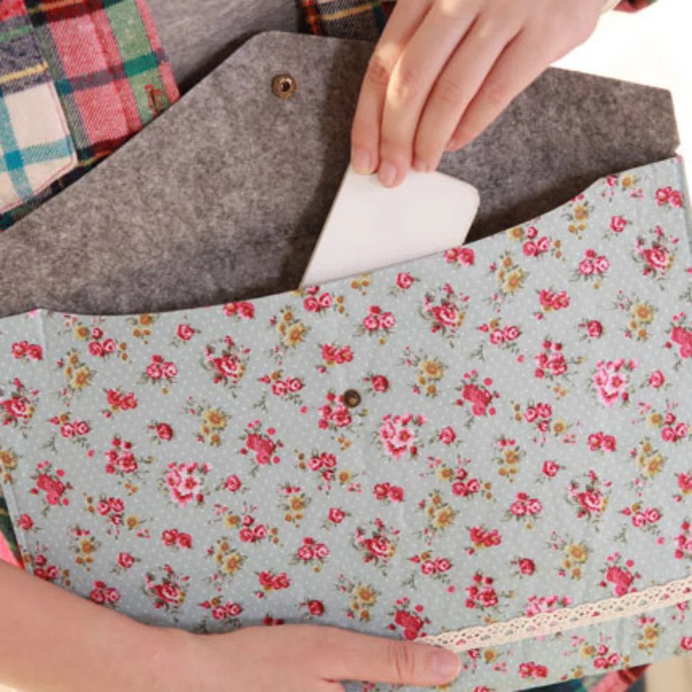 Portable Document Protector Floral a4 File Bag Soft Elegant Button Folder Data Storage Large Capacity Data Bag Office