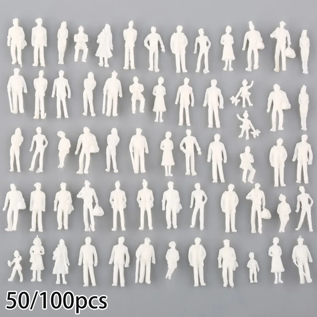 50PCS Scale Model 1:75 Miniature White Figures Plastic For Sand Table Model Making Scene Decoration Painted People