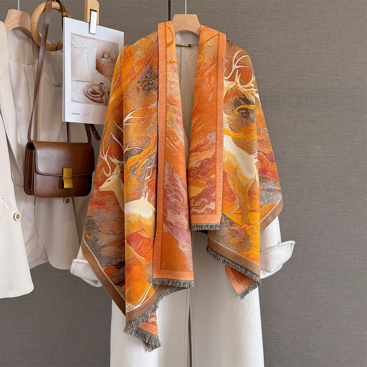 

Модная картина маслом с цветочным принтом, зимняя теплая шаль из искусственного кашемира, шарф, женские толстые шарфы из пашмины, женское пончо