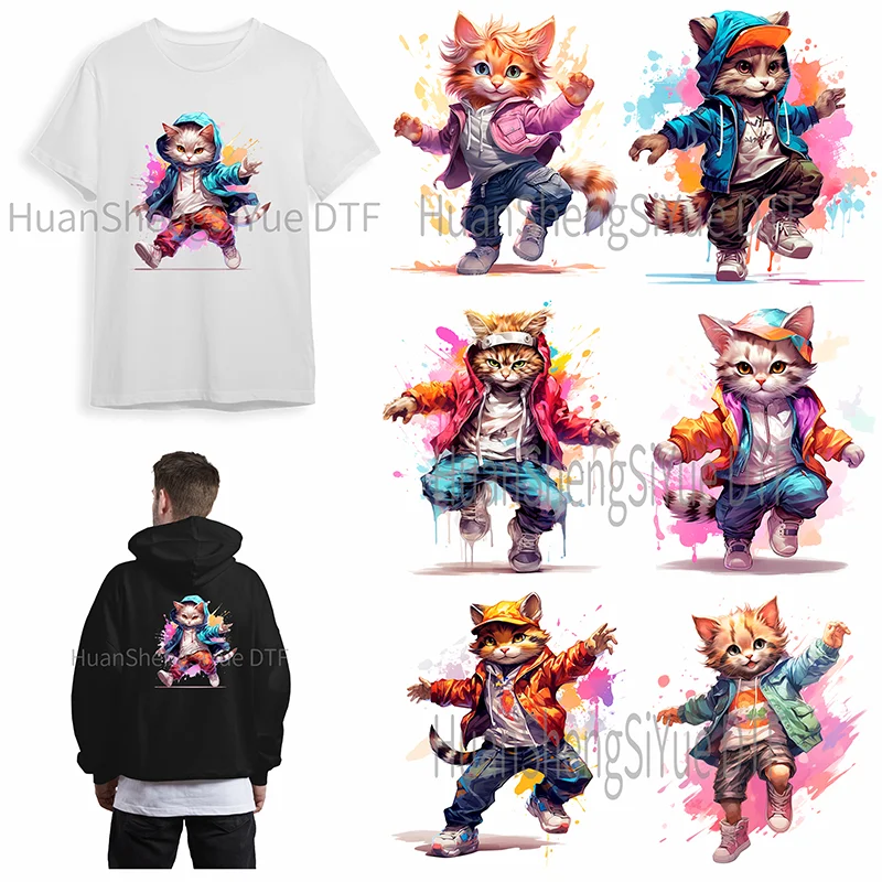 

Pretty Graffiti Painting Dancing Cat Fashion Iron Clothing Patch T-shirt DIY Clothes Hot Paste Paper