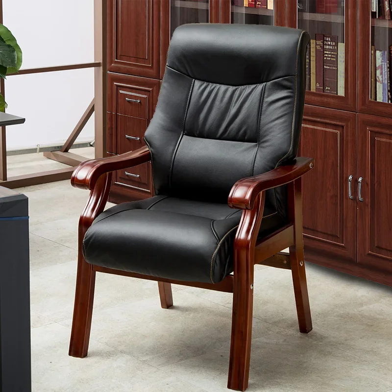 Solid Wood Leg Office Chair Leather Vintage Design Relaxing Armrest Gaming Office Chair Executive Salon Styling Chaise Furniture