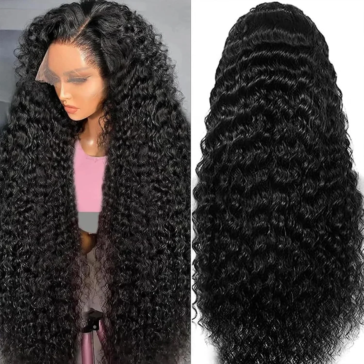 

46 Inch Deep Wave 13x4 HD Transparent Lace Frontal 100% Human Hair Wigs 13x6 Lace Frontal Wigs 200 Density Curly Wigs For Women