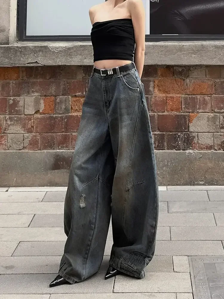 ADAgirl Vintage Do Old Washed Denim Pants Women Y2k Harajuku Casual Oversize Ripped High Waist Jeans Hip Hop Chic Mujer Trousers