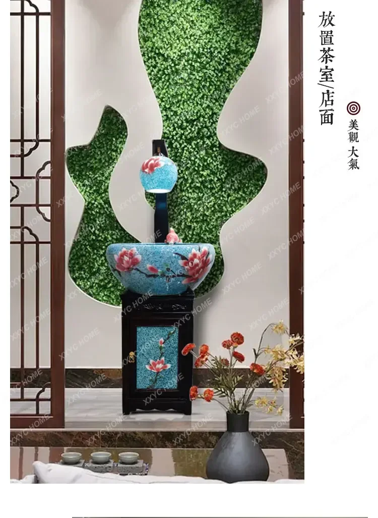 

Q Living Room New Chinese Style Wealth-Attracting Water Feature Floor Ornament Creative Ceramic Bonsai