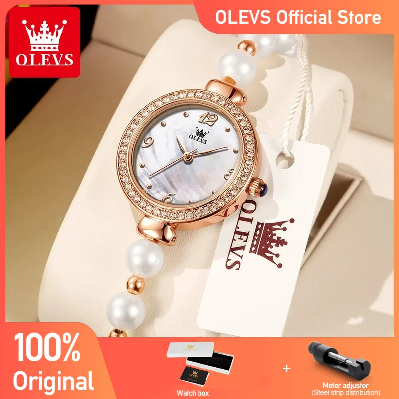 

OLEVS 9968 Women Watch Elegant Fashion Original Small Dial Quartz Wristwatch Waterproof Pearl Watch Chain Ladies Watch Box Reloj