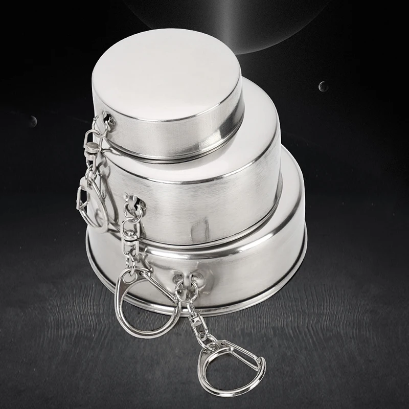 Stainless Steel Folding Cup Portable Water Drinking Cup Retractable Telescopic Collapsible Cups For Outdoor Travel With Keychain