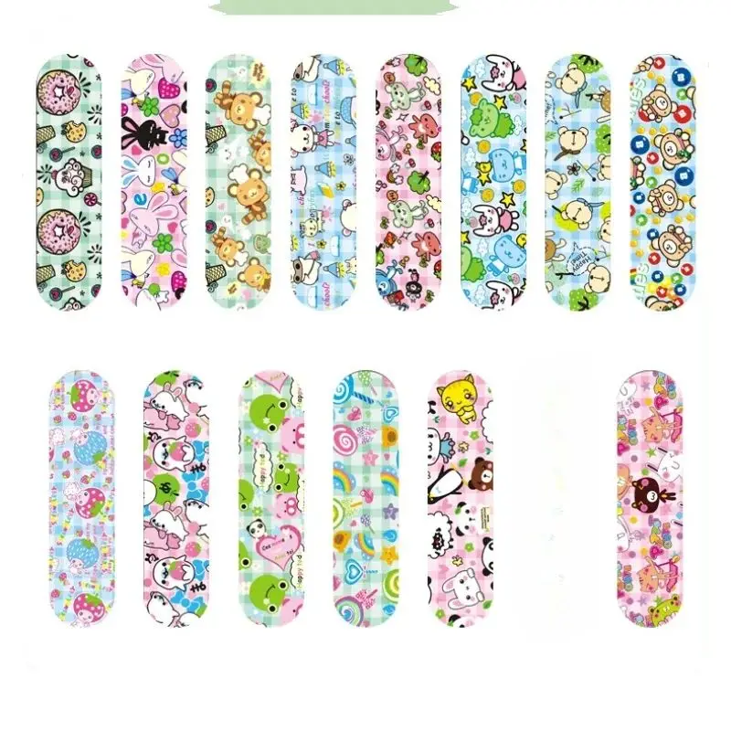 100pcs Cartoon Cute Patterned Breathable Waterproof Adhesive Bandages Curved Band Aid Patch Wound Dressing for Outdoor