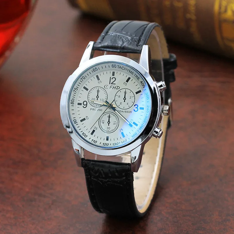 2022 Fashion Leather strap Mens Analog Quarts Watches Blue Ray Men Wrist Watch Mens Watches top Brand Luxury Casual male Clock