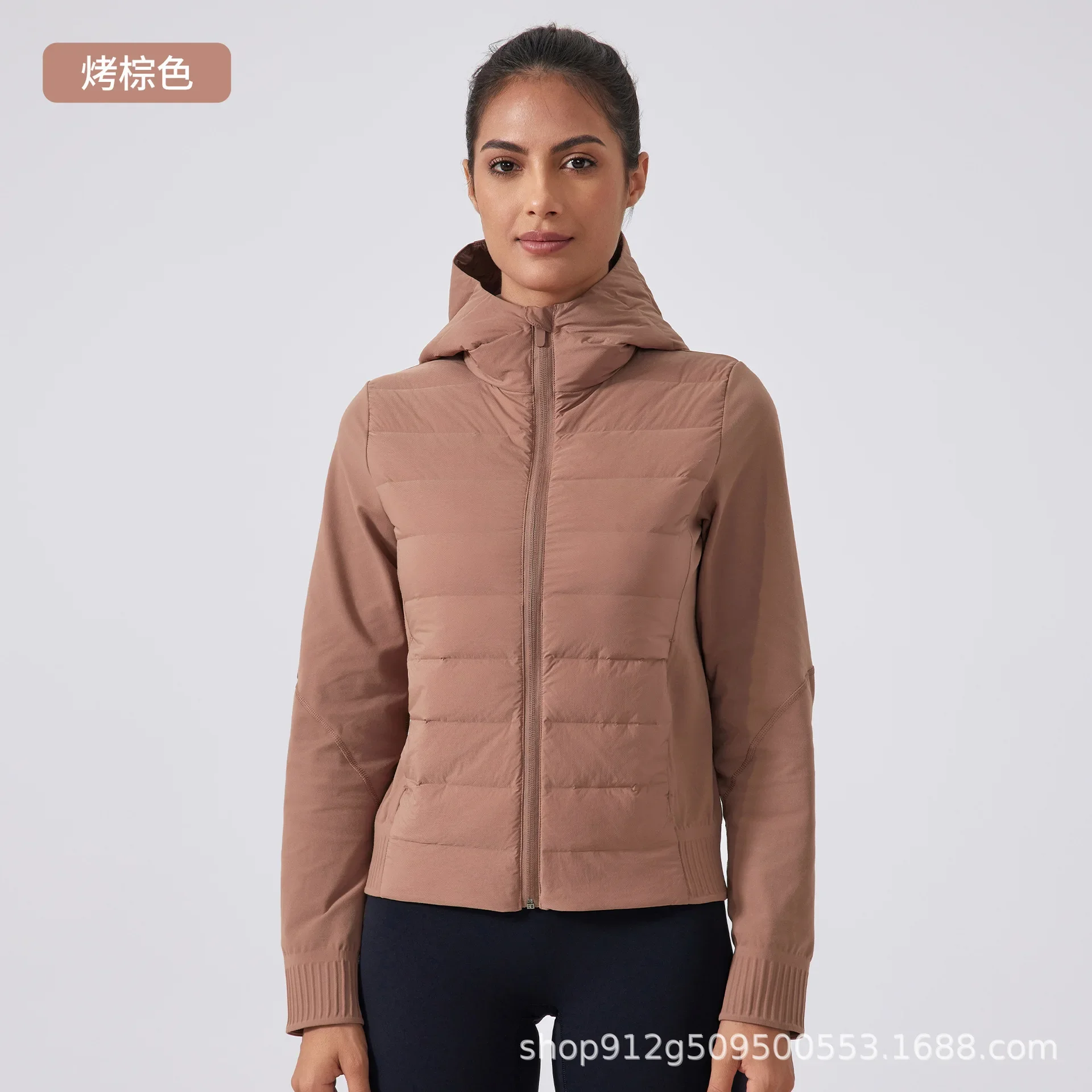 Autumn and Winter Short Waterproof and Light Down Jacket Women's Hooded Zipper Stand-up Collar Warm Fitness Sports Jacket