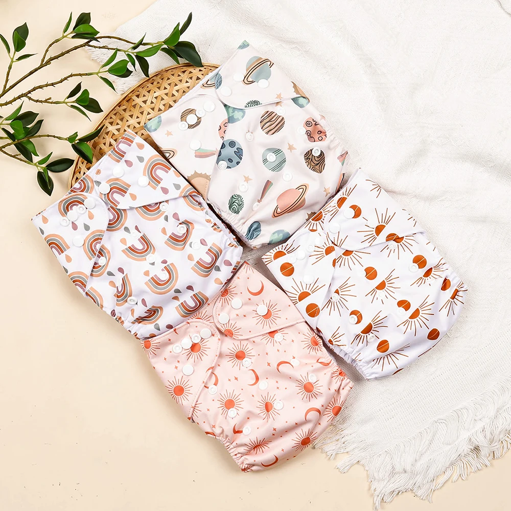 HappyFlute 3-15kg Baby Reusable Diapers Washable Cute Print Waterproof Suede Cloth Baby Cloth Diaper